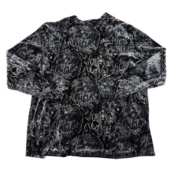 Elementz Top Womens Size XL Black Gray Burnout Velvet Built In Shirt Open Front - Picture 2 of 10